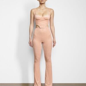 Skims Set After Hours Velvet Logo 2X Flare Leggings Pants and XL Top Peach NWT
